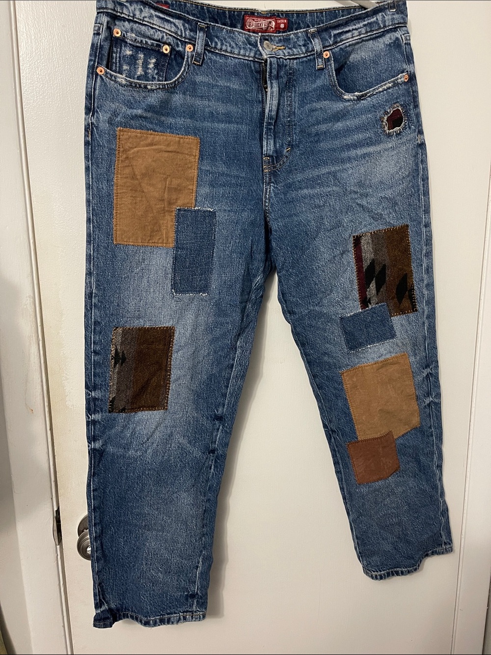 Lucky Brand Blue Denim Jeans with Brown & Tan Patchwork